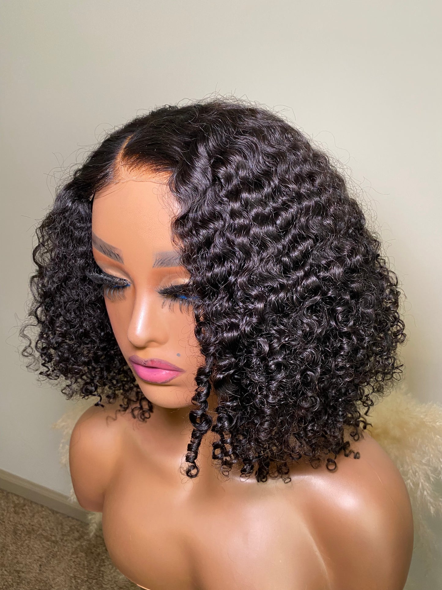 5*4 virgin Indian kinky curly glueless , pre plucked pre bleach pre-cut